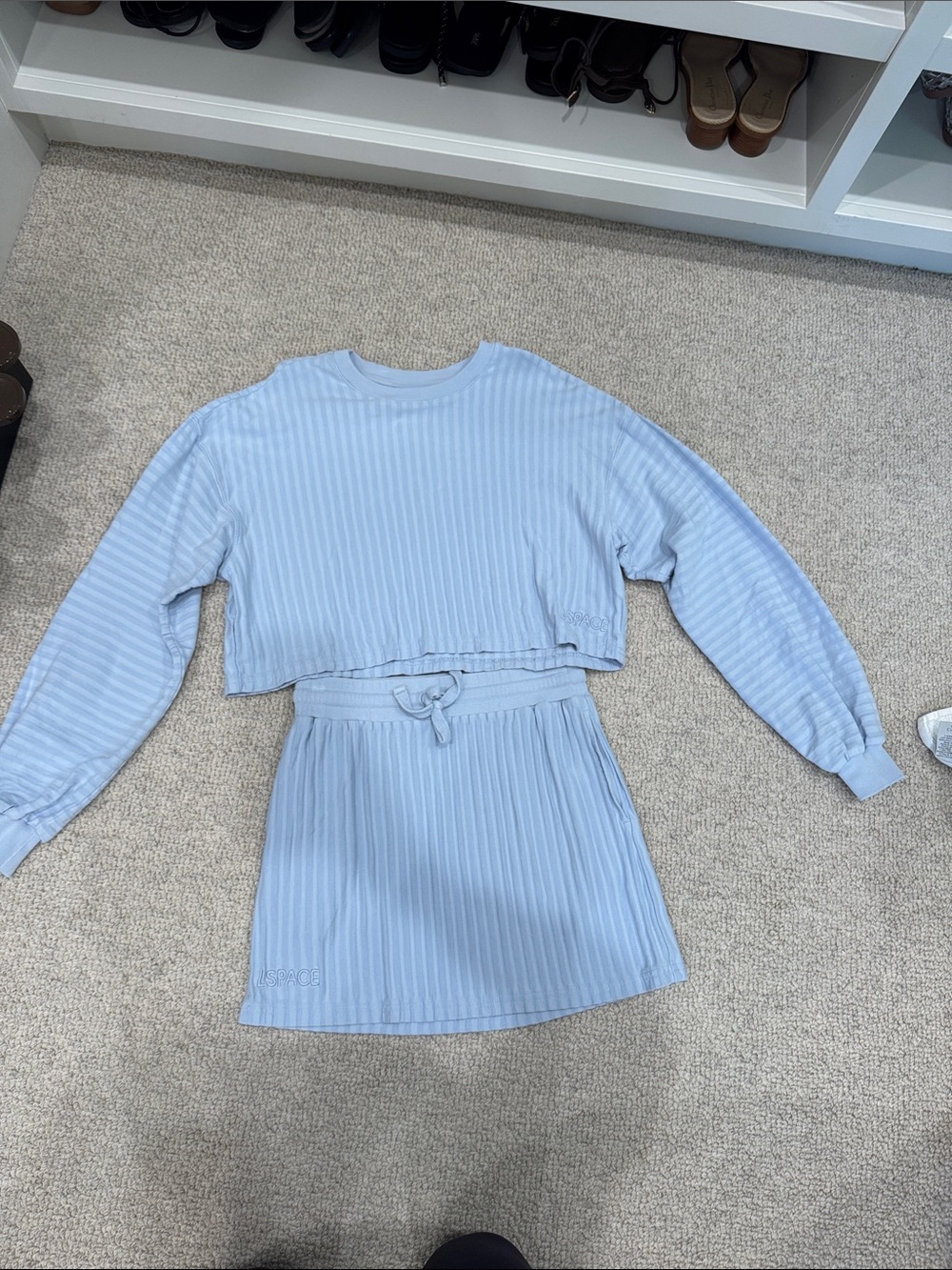 L space Light Blue Ribbed Two-Piece Lounge Set
